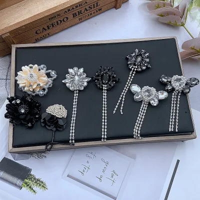 Factory Wholesale Beaded Glass Diamond Hand-Nailed Chain Tassel Patches for DIY Clothing Cloth Stickers Shoes Hats Accessories