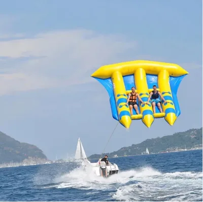 Yellow Inflatable Banana Boat Towable Water Sports Tube for 3-5 Riders, Beach Club & Water Park Fun