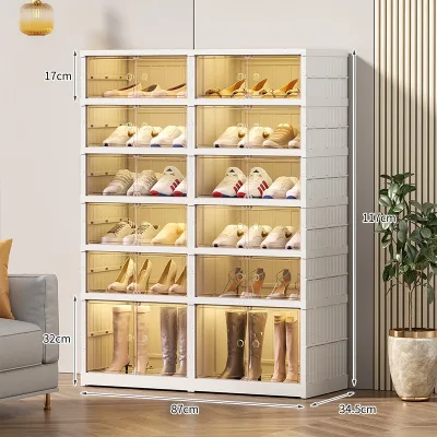 Portable Shoe Rack Organizer With Door 24 Pairs Shoe Storage Cabinet Easy Assembly