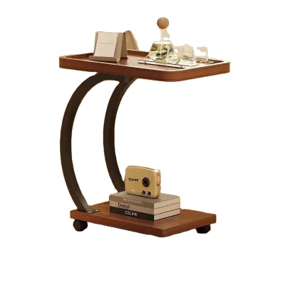 Wholesale Modern Minimalist Solid Wood Side Table with Wheels Mobile Cart Nightstand Bedroom-friendly Bedside Cabinet