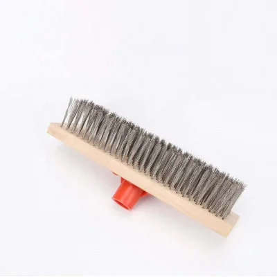 Wood Base Stainless Steel Wire Floor Brush Head Heavy Duty Steel Wire Deck Scrub Brush Outdoor Moss Remover Brush