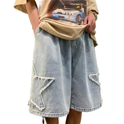 Streetwear Blue Stars Jorts Woman Korean Fashion Denim Y2k Vintage Clothes Women's Shorts Straight Leg Men Denim Shorts