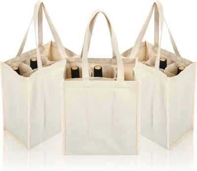 OEM ODM Custom Canvas Wine Gift Bag Reusable Cotton Wine Tote Bag With Long Handle for Promotional Gift