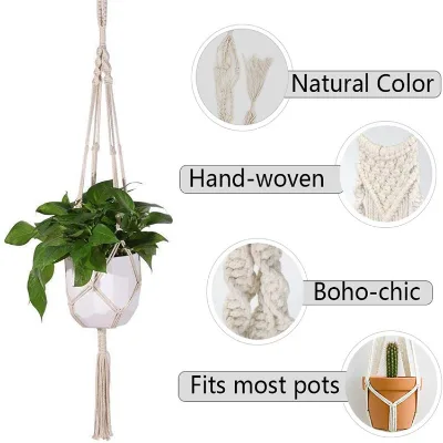 High Quality Hand-woven Cotton Rope Gardening Green Plant Net Bag Hanging Basket Hanging Flower Pot Plant Cotton Rope Net Bag