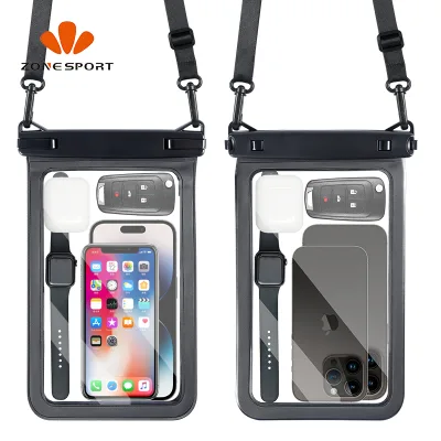 Aqua PVC Mobile Crossbody Pouch Wholesale 8.5 Inch Transparent Waterproof Mobile Phone Bag for Water Sports