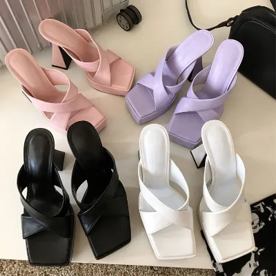 Anmairon Factory Price Women Mules Support Custom Logo Thick Heel Jelly Color Women Mules
