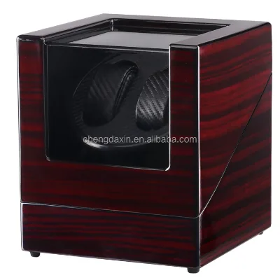Leather 2Watch Winder Automatic Organizer Box Ebony Pattern High Gloss Paint Watch Box Charging Plug Dual Purpose Watch Winder