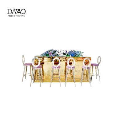 Luxury Gold Stainless Steel Outdoor Bar Counter Minimalist Rectangular Design Cocktail bar Station for Wedding Party