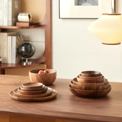 Modern Popular Polished Disposable Eco-Friendly Royal Round Wood Bowl Tray for Party Home Decoration