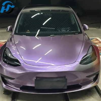 Ovilla Purple PET TPU Cast Vinyl Wrap High Glossy Liquid Metallic Car Stickers Adhesive Foil Vinyl Wrapping for Cars