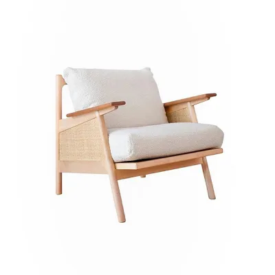 Modern Japanese Style Durable Fabric Sofa Chair Retro Living Room Single Sofa Balcony Leisure Armrest