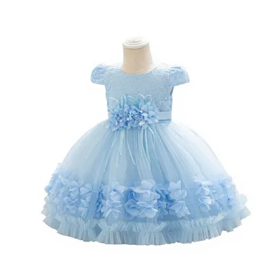 2026 New High Quality Cute Girls Birthday Dress Evening Gown Princess Style Short Sleeve First-Birthday Flower Girl