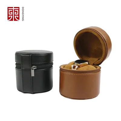Single Travel case Watch Boxes Cases Watch Pouch Travel case Large Capacity Leather Cylindrical Portable Jewelry Storage Box