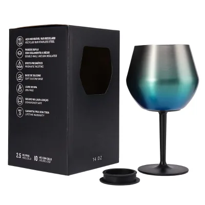 Hot Selling Stainless Steel Colorful Stemmed Wine Glasses 14oz Insulated Shatterproof Unbreakable Wine Tumbler Cups