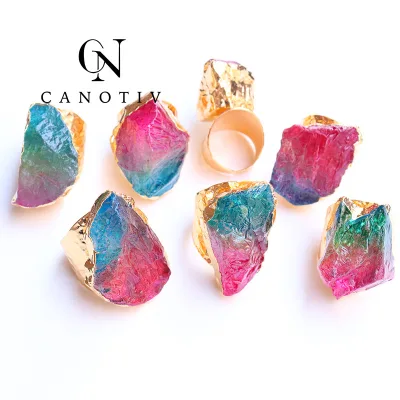 Irregular Shape Agates Crystal Rings for Women Men Fashion Charm Jewelry Bohemian Stone Finger Ring