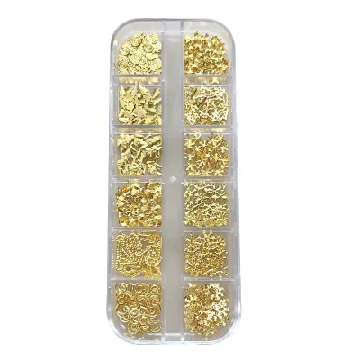 12 Grids/Box 3D Silver & Gold Metal Sequins for Nail Art Christmas Jewelry & Manicure Accessories Supplies