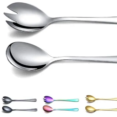 Hot Sale Stainless Steel Salad Serving Set with Spoon Salad Fork Metal Salad Server Tool Set