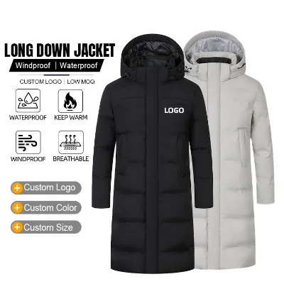 Customizable Unisex Winter Jacket Windproof Breathable Athletes Keep Warm Outdoor Jacket Medium Long Puff Coat With Printed logo
