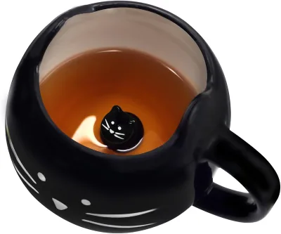 Cute Ceramic Cat Coffee Mug 12 oz Cat Lovers Kitty Tea Mugs Gifts for Women Girls Black
