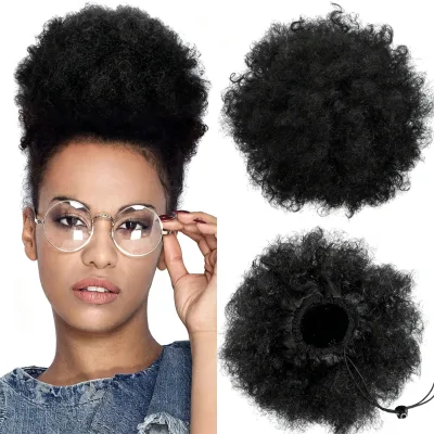 African Synthetic Hair Bun Afro Puff Caterpillar-Style Chignon Machine Made High-Temperature Wire Cross-Border European American