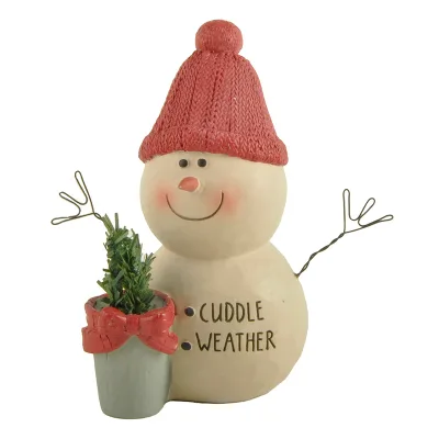 New Design Resin Snowman Figurine with Bucket Statue for Christmas 3.54 Inch Tall