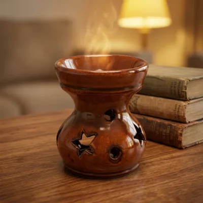 Hollow Out Incense Wax Aroma Warmer Cheap Tealight Brown Ceramic Oil burner