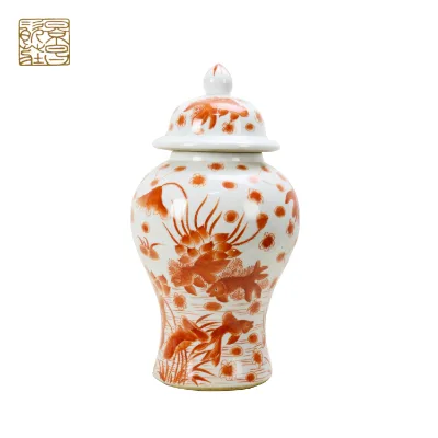 Wholesale Decorative Red Colour Chinese Antique Ceramic Jar With Lid