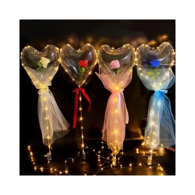 Heart Rose Bobo Ball Valentine's Day Girlfriend Balloon Light up Transparent Bobo Balloon Party Balloon