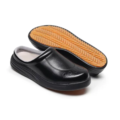 Good Air Breathability Slip Resistance Acid Alkali Resistant Leather Mens Mesh Kitchen Chef Clog Shoes Slippers