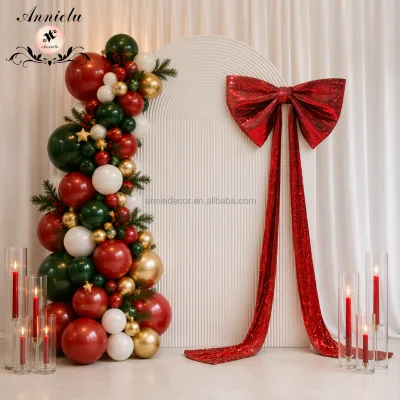 ANNIELU Christmas Large Sequin Bow with Long Streamers Backdrop Decoration Giant Bow for Wedding Birthday Events Party Stage
