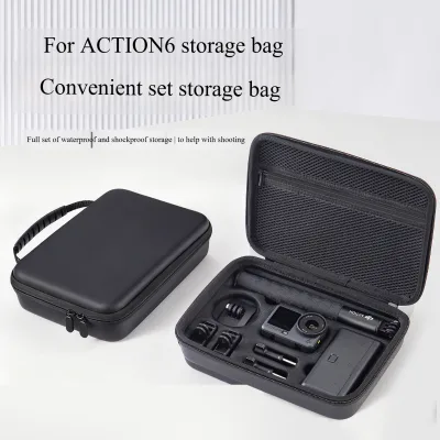 For Action 6 All-in-One PU Storage Case with Zipper Closure Water Resistant Casual Portable Protective Cover for Sports Camera