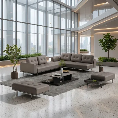 Modern Modular Sectional Sofa Sponge Filled Fabric Upholstered Square Sofa Set for Public Lounge