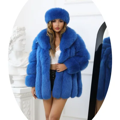 Women Winter Long Fox Fur Coat With Headband Fluffy Fur Jacket for Ladies