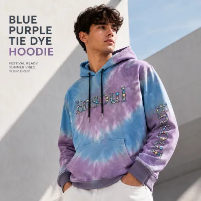 Custom Rhinestone Tie Dye Hoodie Oversized Heavyweight Cotton Streetwear Men's Casual Pullover Hoodies OEM ODM Manufacturers