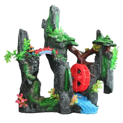 Eco-friendly Luxury Chinese Water Town Aquascape Decor Non-Toxic Resin Rockery Ornament Fish Shrimp Aquariums Living Desktop