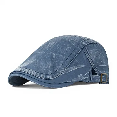 Spring New Arrival PU Slub Cotton Washed Trucker Cap Casual Versatile Vintage Distressed Faded Beret Hat Breathable Adjustable