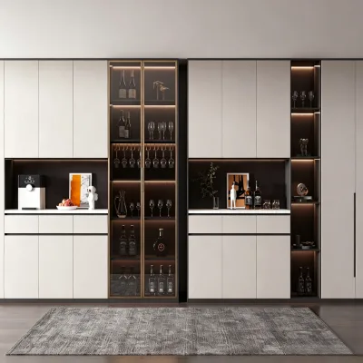 Contemporary Large Capacity Wine Storage Cabinet Freestanding Glass Front Liquor Display Cupboard With LED Strip Light