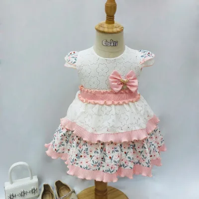 Elsali Kids Clothing 2023 Toddler Girl Clothes Unique Sleeves With Bow Lace Hemline Cake Dress Baby Girl Clothes 0-12 Months