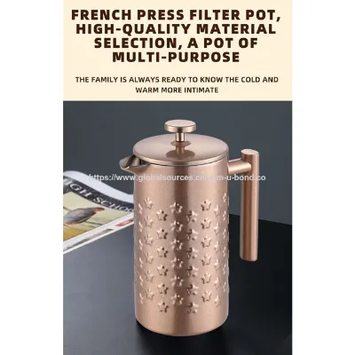 French Press,Embossed Coffee Maker, Vintage Style French Press,Patterned Stainless Steel Coffee Pot,Decorative Coffee Press