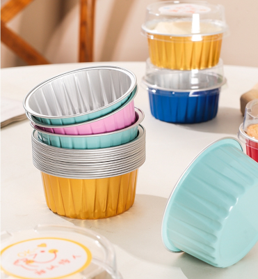 125ml Cheese Cake Cups Colorful Mini Aluminum Foil Cake Cup With Clear Lid