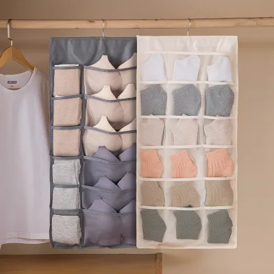 Hanging Underwear Organizer Fabric Storage Bag Double Sided Closet Organizer for Socks Bra Panty Storage