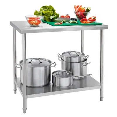 Stainless Steel Corner Work Table Factory Sales Stainless Steel Work Table With Top Shelf