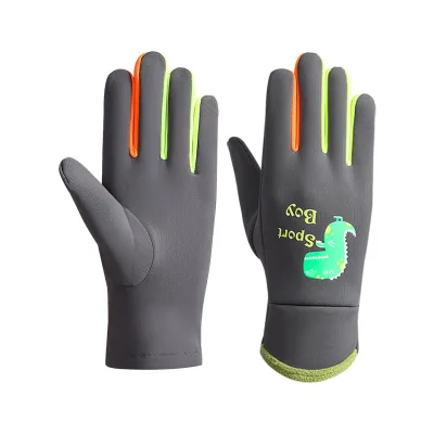 Autumn Winter Five-Finger Gloves for Boys Girls Warm Fleece Lined Children's Riding Gloves Windproof Cold Waterproof Polyester