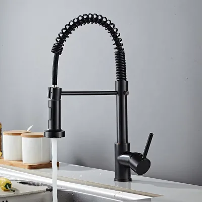 Ceramic Disc Cartridge Anti-Corrosion Finish Lead-Free Professional Spring Retractable Kitchen Faucet for Home Restaurant Use