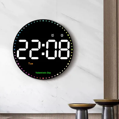 Back Pub Home Decor Round Temperature Night Light Watch Giant Alarm Round Led Display Smart Digital Wall Clock With Date and Day