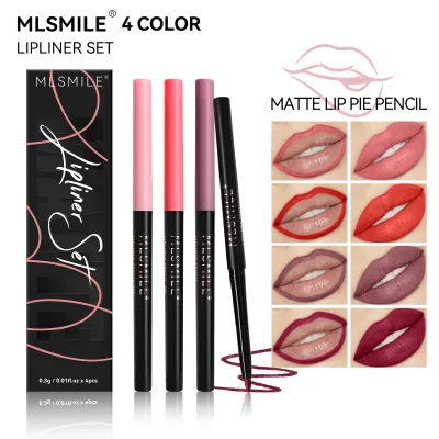 MLSMILE 4-Color Lip Liner Set Waterproof Easy-to-Apply Matte Lipstick Fashionable Lipliner Lip Pencil