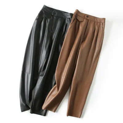 Ladies Outdoor Legging Trousers Fashion Womens Genuine Sheepskin Leather Pants
