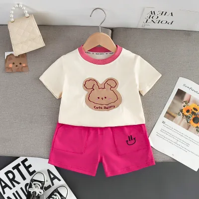 Girls' Summer Suits Fashionable Plaid Two-Piece Short-Sleeved Shorts Set Children's Internet Celebrities Style