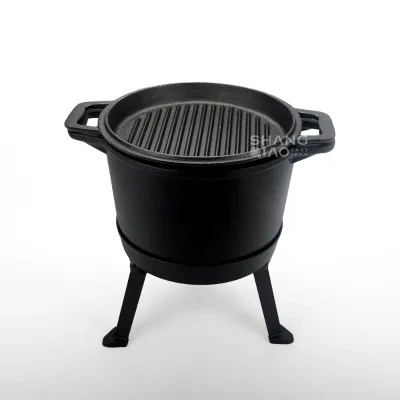 Custom Hunting Camping Cooking 2-in-1 Lid As Grill Pan Cast Iron Cauldron Poland Pot with Three Legs