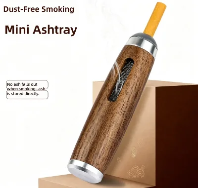 Car-Mounted Wooden Retro Non-Dropping Ash-Collecting Ashtray; Portable Mini Ethnic Design Outdoor Use Driving Traveling